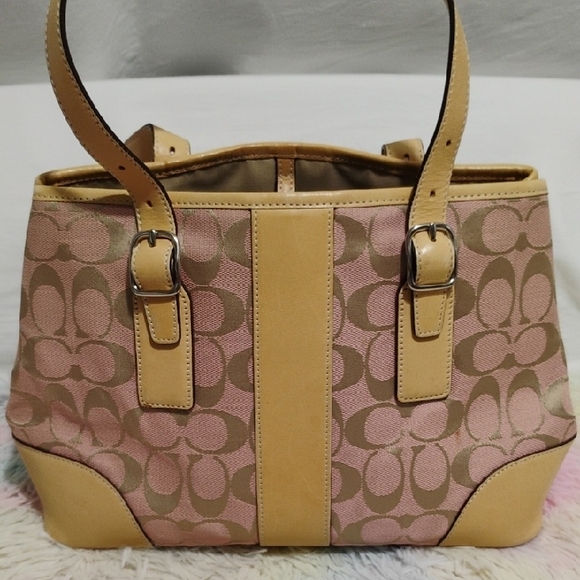 SALE! Coach 🩷 Pink/Tan Canvas/Leather Y2K Shoulder Bag Signature Monogram - Picture 5 of 15